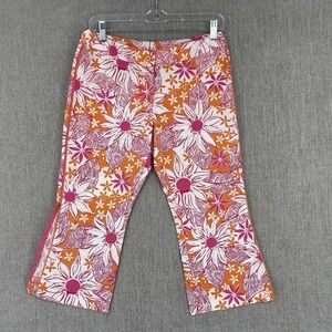 Lilly Pulitzer Pants Womens 2 Orange Pink Floral Crop Capri Side Zip Hem Stretch